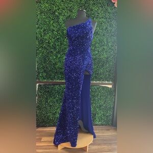 Mori Lee One Shoulder Royal Blue Sequin Gown